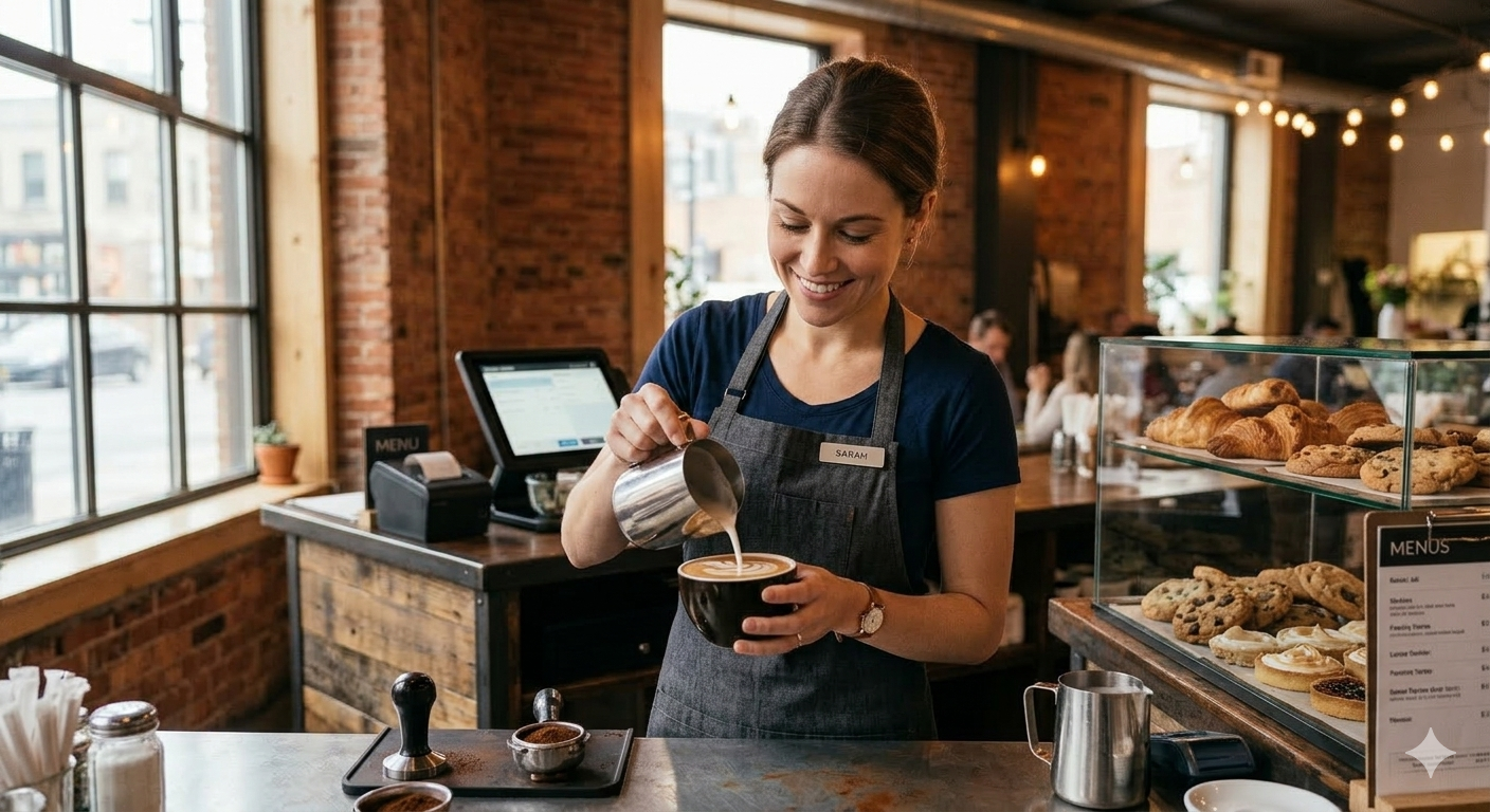 Customer enjoying a cafe experience with a gift voucher