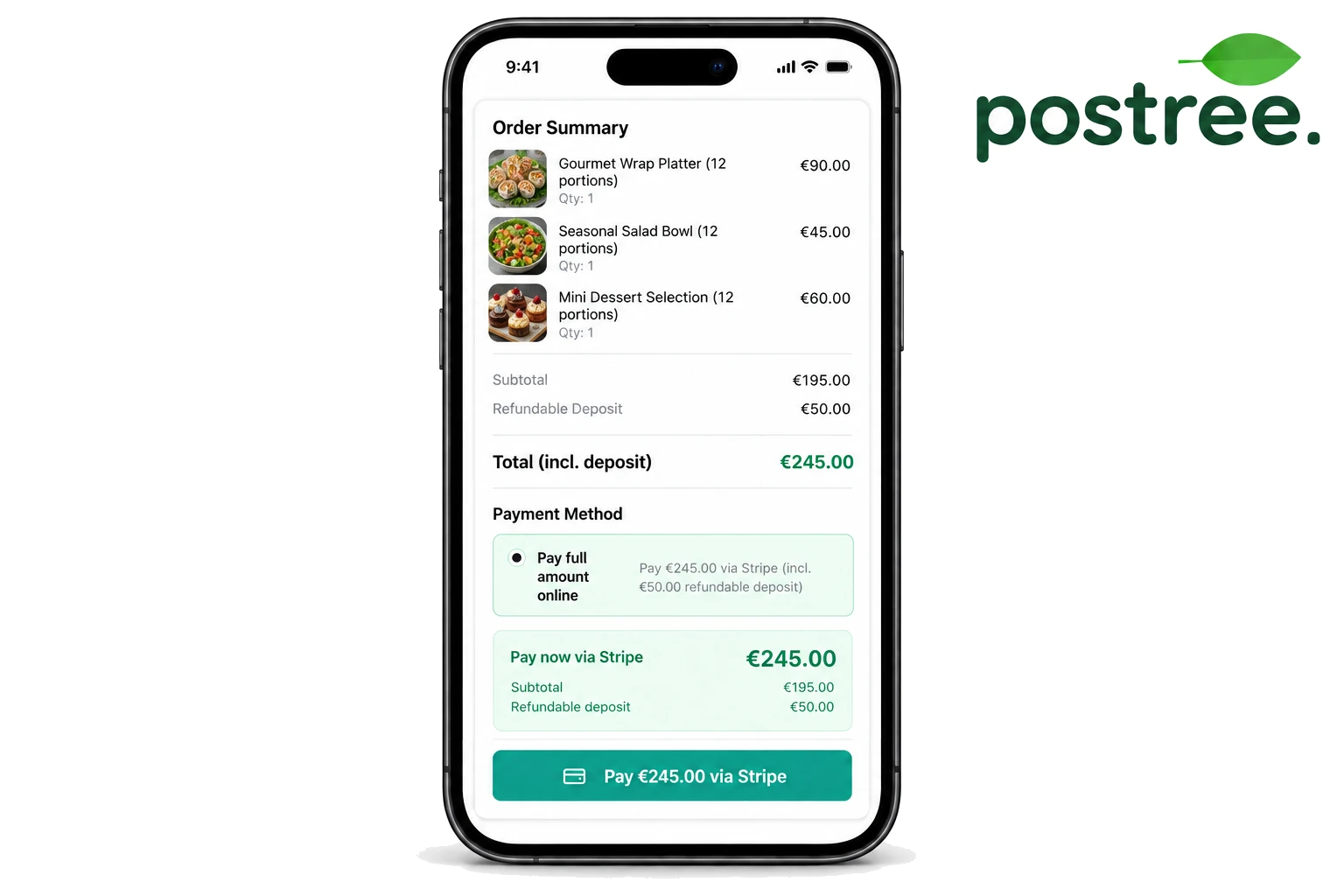 Secure online catering payment summary