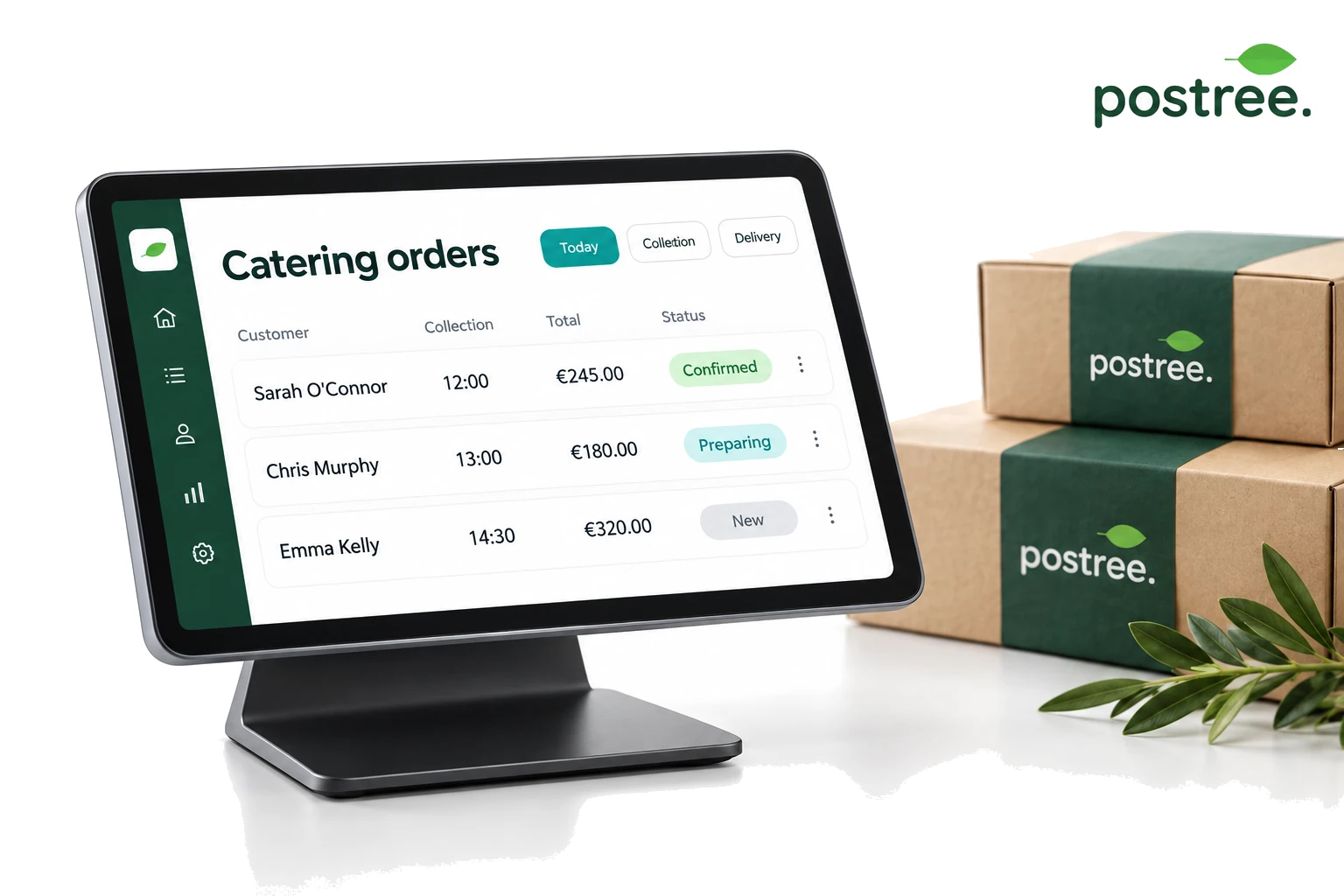 Chef managing catering orders on a laptop