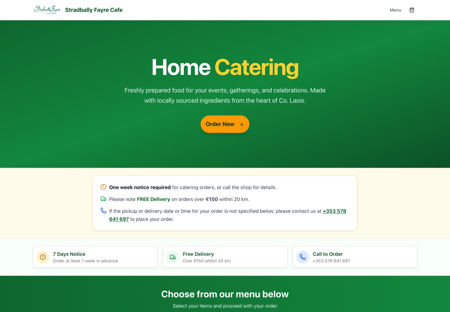 Branded home catering shop page