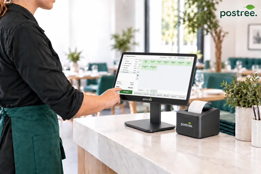 A Postree till and card terminal on a service counter