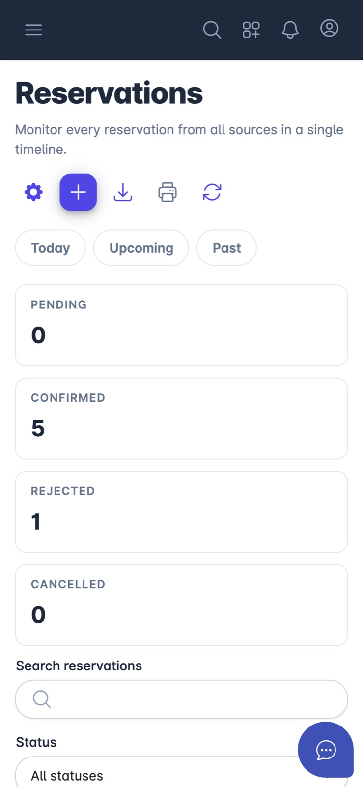 OneView reservations dashboard on mobile
