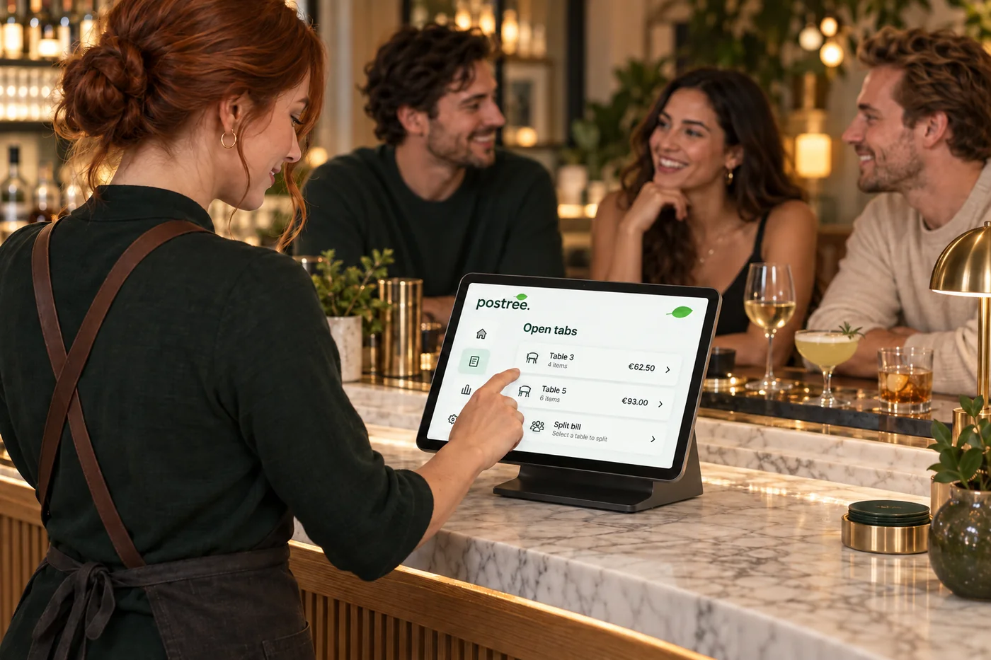 Bar tabs being managed on a Postree till