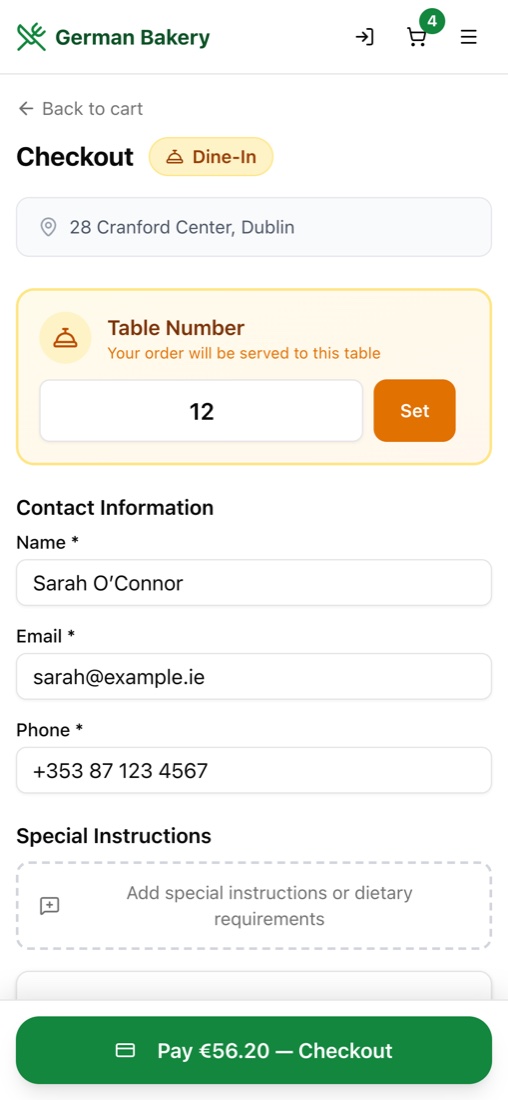 Paying at the table with a table number on a phone