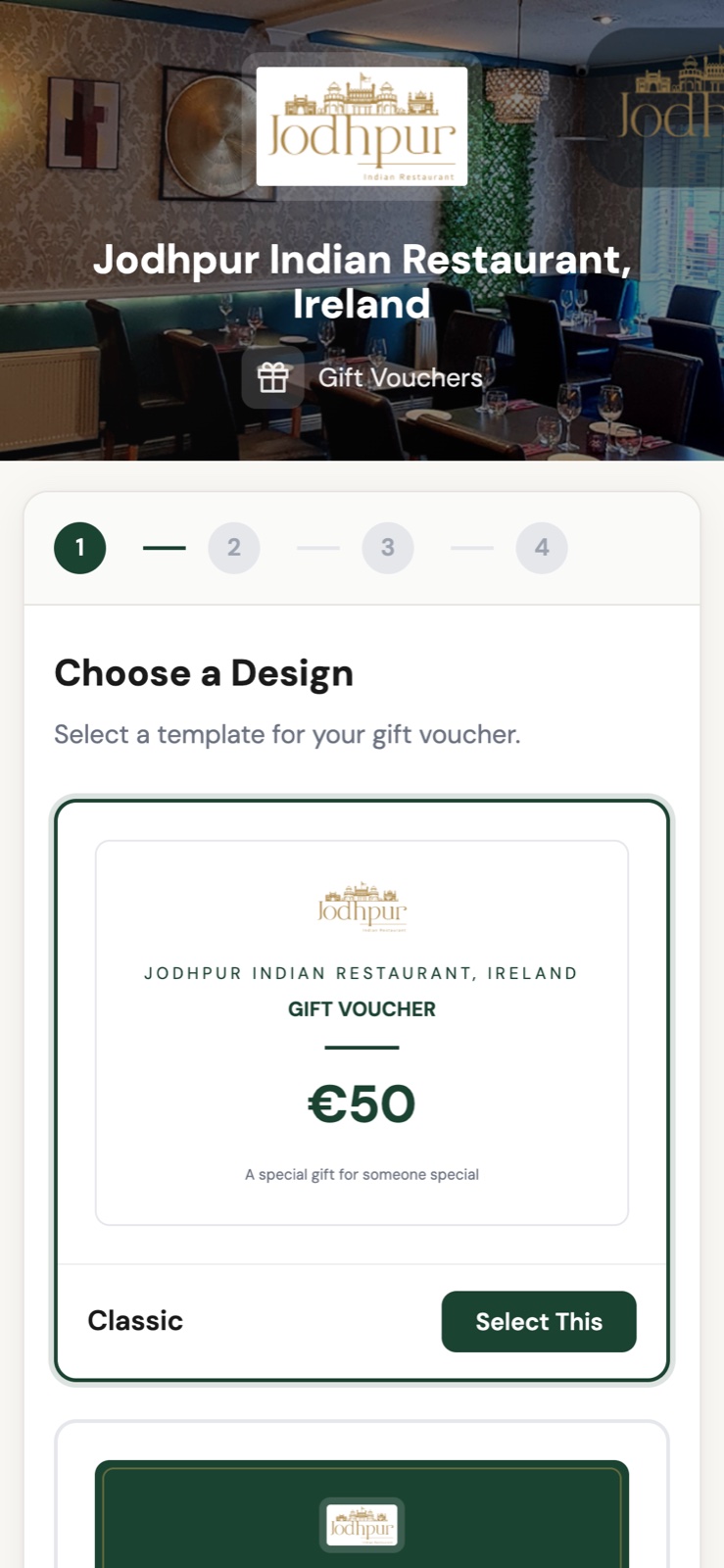 Gift voucher purchase on a mobile phone