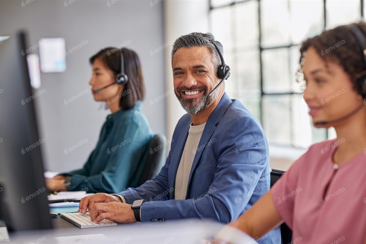 Support team with headsets ready to help