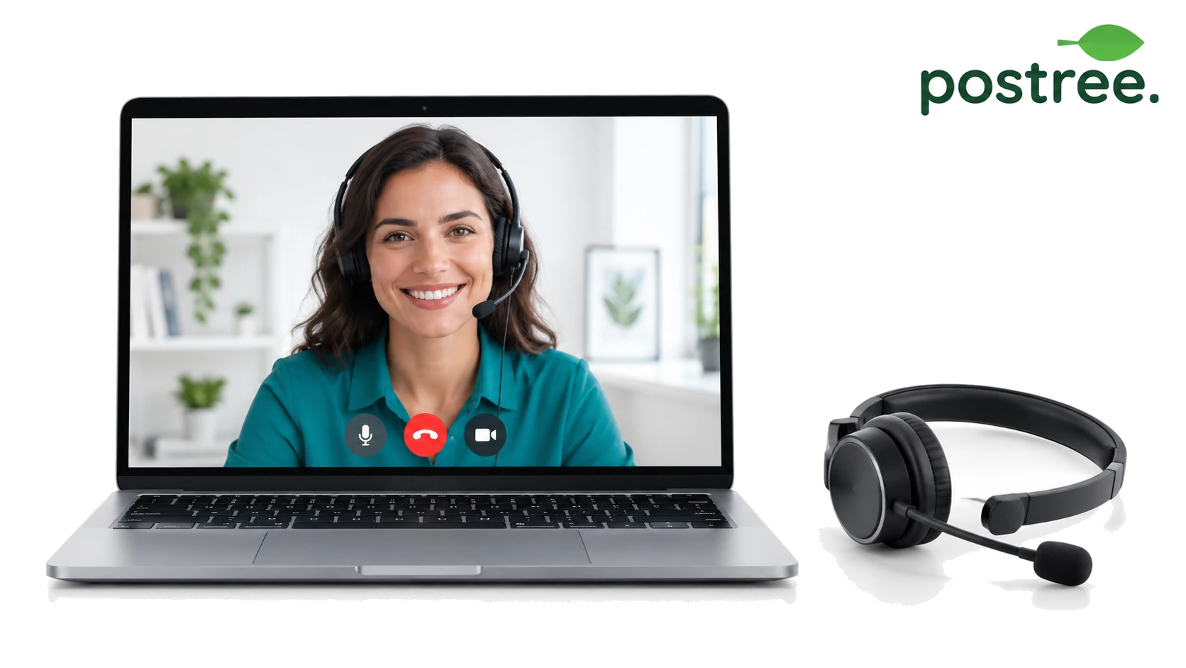 Support agent with a headset helping a customer